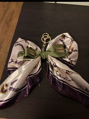 Bow Scarf Keychain with Purple and Green Accents